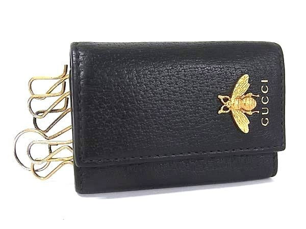 GUCCI グッチ キーケース アニマリエ 523633 ブラック系 レザー ユニセックス ビー Bee ゴールド金具 美品
