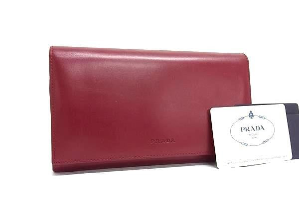 PRADA プラダ 長財布 M608X レッド系 レザー レディース 二つ折り 美品