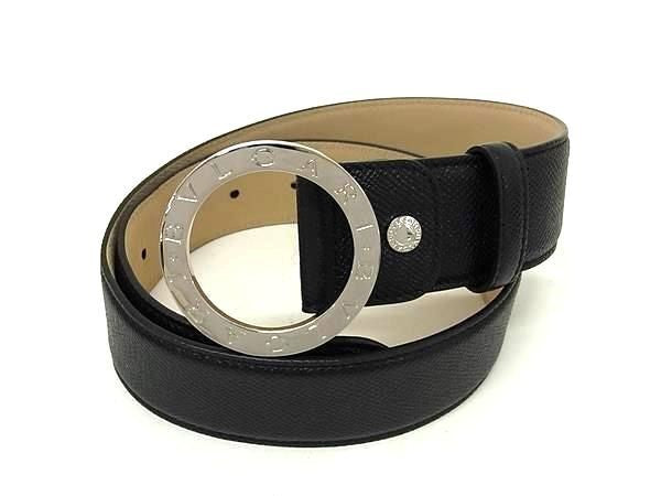 BVLGARI ブルガリ ベルト ブルガリブルガリ ブラック系 レザー ユニセックス サークルロゴ ゴールド金具 美品