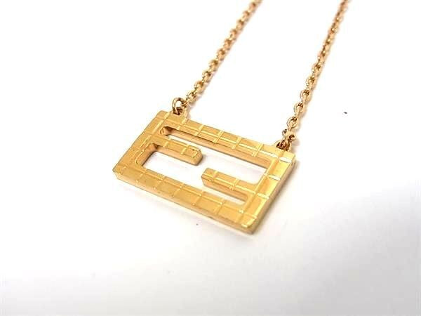 FENDI フェンディ ネックレス バゲット ゴールド系 メタル レディース FFロゴ 美品