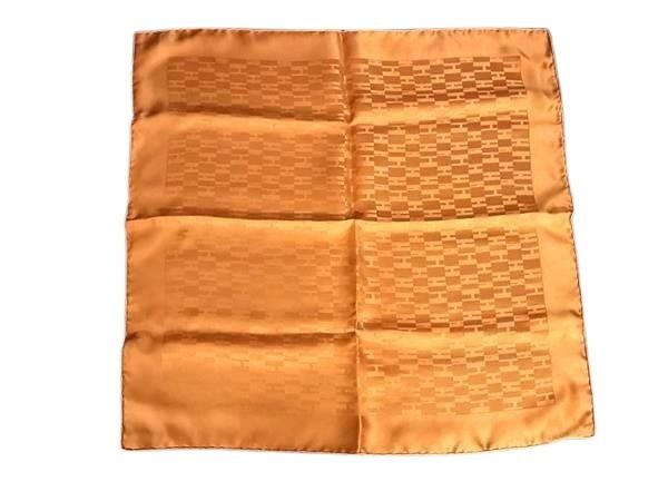 HERMES エルメス スカーフ グランH オレンジ系 シルク100% ユニセックス ポケットチーフ 超美品