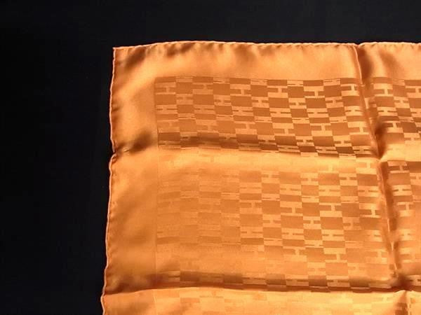 HERMES エルメス スカーフ グランH オレンジ系 シルク100% ユニセックス ポケットチーフ 超美品