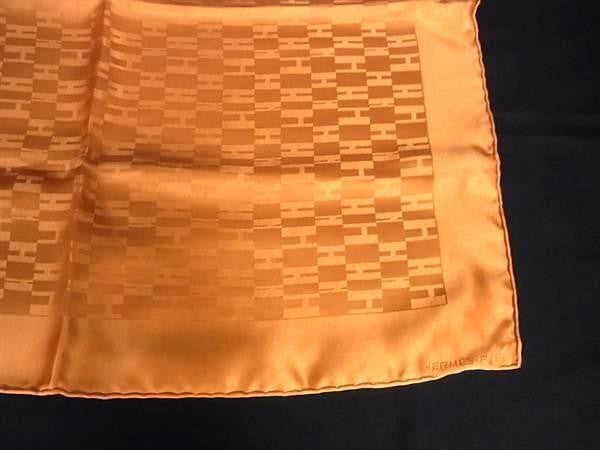HERMES エルメス スカーフ グランH オレンジ系 シルク100% ユニセックス ポケットチーフ 超美品