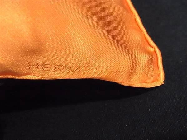 HERMES エルメス スカーフ グランH オレンジ系 シルク100% ユニセックス ポケットチーフ 超美品