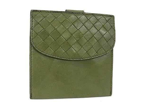 BOTTEGA VENETA ボッテガヴェネタ 二つ折り財布 イントレチャート カーキ系 レザー ユニセックス Wホック 美品