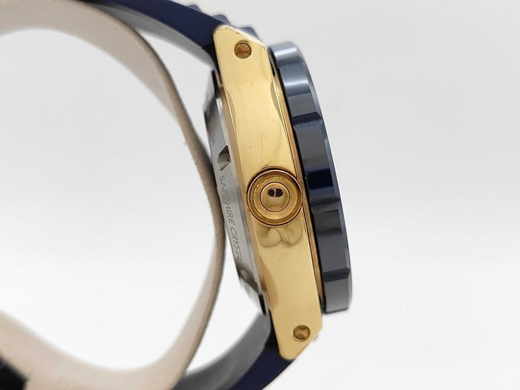 EDOX エドックス 腕時計 クロノオフショア1 クロノグラフ オートマティック 01122-37RBU35-BUIR3 ブルー系 ゴールド系 SS セラミック ラバー メンズ アナログ 自動巻き 美品