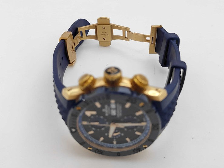 EDOX エドックス 腕時計 クロノオフショア1 クロノグラフ オートマティック 01122-37RBU35-BUIR3 ブルー系 ゴールド系 SS セラミック ラバー メンズ アナログ 自動巻き 美品