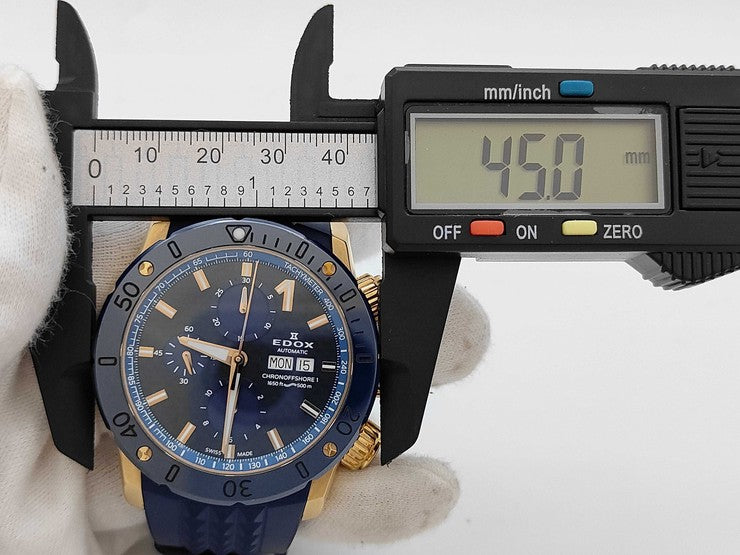 EDOX エドックス 腕時計 クロノオフショア1 クロノグラフ オートマティック 01122-37RBU35-BUIR3 ブルー系 ゴールド系 SS セラミック ラバー メンズ アナログ 自動巻き 美品
