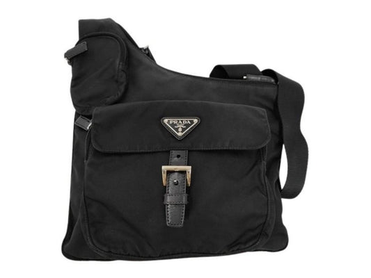 PRADA プラダ ショルダーバッグ トライアングルロゴ BT0520 ブラック系 ナイロン ユニセックス シルバー金具 美品