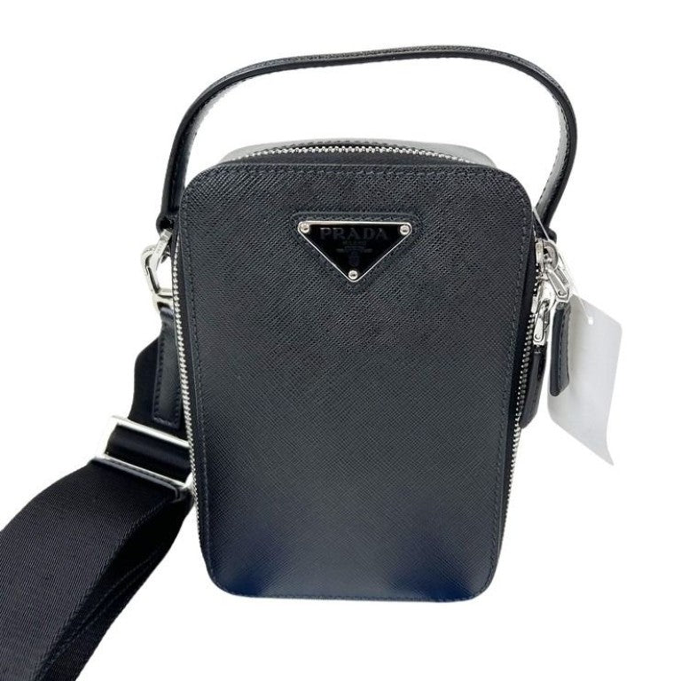 PRADA プラダ ショルダーバッグ トライアングルロゴ 2VH067 ブラック系 サフィアーノ ユニセックス 白タグ シルバー金具 美品