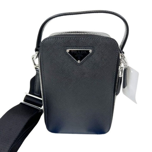 PRADA プラダ ショルダーバッグ トライアングルロゴ 2VH067 ブラック系 サフィアーノ ユニセックス 白タグ シルバー金具 美品