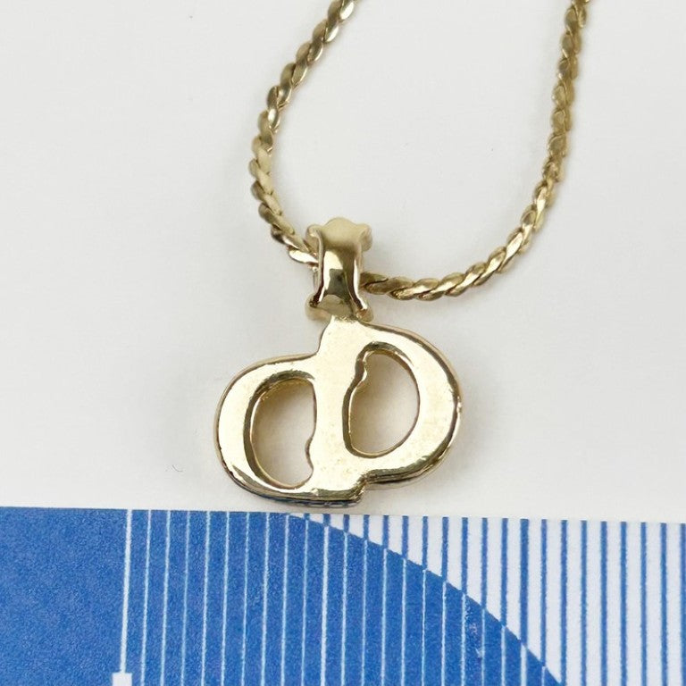 Christian Dior ディオール ネックレス CDロゴ ゴールド系 メタル ラインストーン レディース 美品