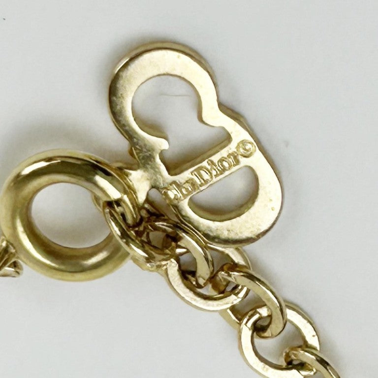 Christian Dior ディオール ネックレス CDロゴ ゴールド系 メタル ラインストーン レディース 美品