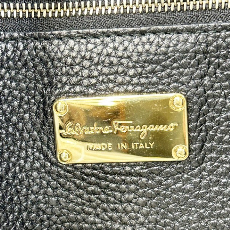 Salvatore Ferragamo フェラガモ ショルダーバッグ ガンチーニ 21 F074 ブラック系 カーフ レディース トートバッグ ハンドバッグ ゴールド金具 美品