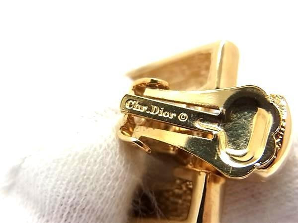 Christian Dior ディオール ペンダント チェンジトップ ネックレス イヤリング セット ゴールド系 メタル ラインストーン レディース スクエア 美品