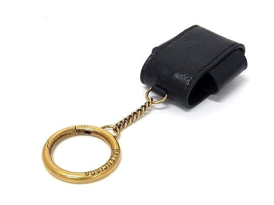 BALENCIAGA バレンシアガ イヤホンケース キャッシュ AirPods ホルダー 659926 ブラック系 レザー ユニセックス ゴールド金具 エアポッズケース 美品