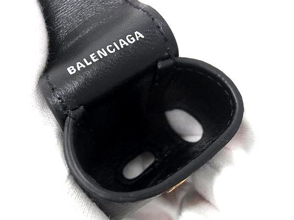 BALENCIAGA バレンシアガ イヤホンケース キャッシュ AirPods ホルダー 659926 ブラック系 レザー ユニセックス ゴールド金具 エアポッズケース 美品