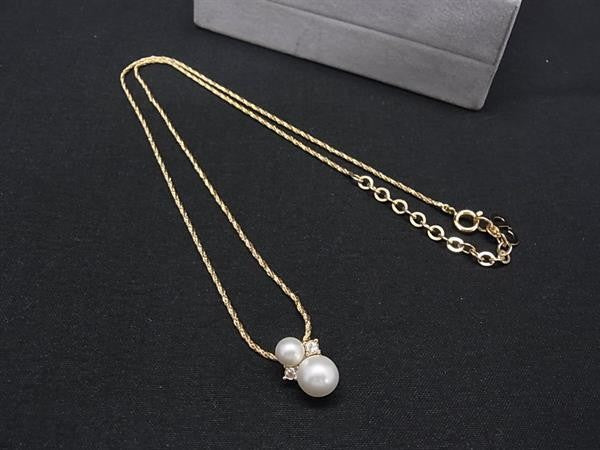 Christian Dior ディオール ネックレス ゴールド系 メタル フェイクパール ラインストーン レディース 美品