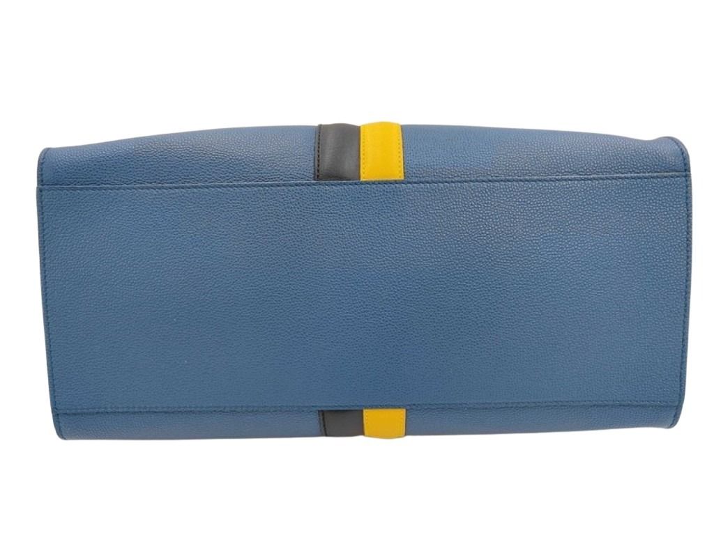 TODS トッズ トートバッグ ダブルストライプ ブルー系 レザー レディース 美品
