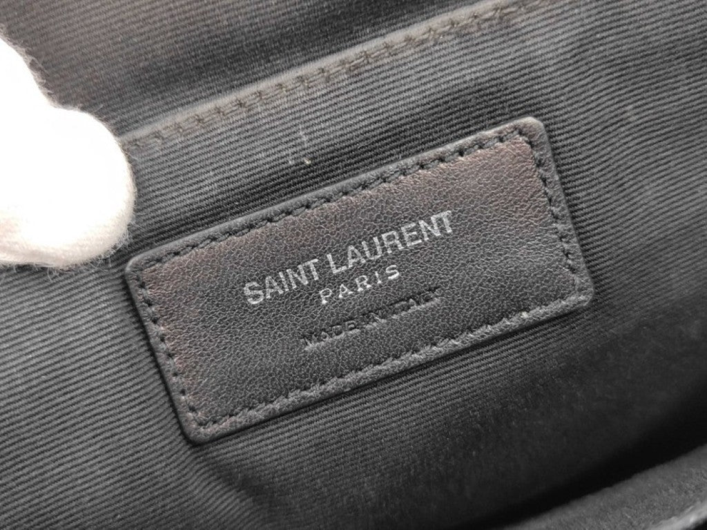 SAINT LAURENT サンローラン クラッチバッグ モノグラム ドキュメント ホルダー 440222 グレー系 レザー ユニセックス Vステッチ YSL シルバー金具 美品