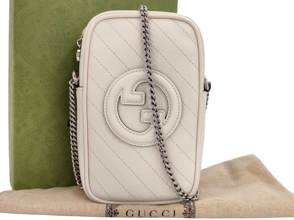 GUCCI グッチ ショルダーバッグ ブロンディ ミニ チェーン クロスボディバッグ 760315 ホワイト系 レザー レディース シルバー金具 超美品