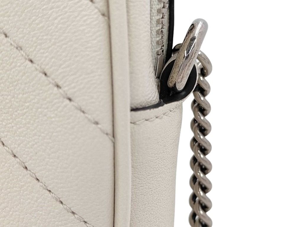 GUCCI グッチ ショルダーバッグ ブロンディ ミニ チェーン クロスボディバッグ 760315 ホワイト系 レザー レディース シルバー金具 超美品