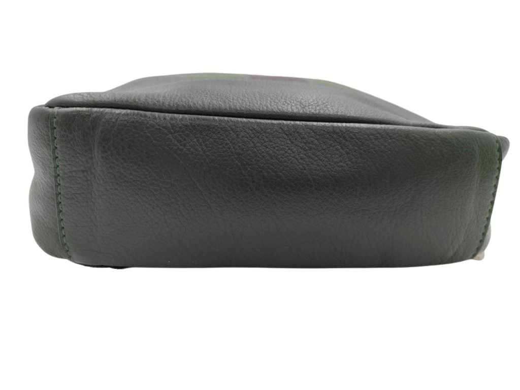 COACH コーチ ボディバッグ チャールズ ヴァーシティ F72226 ブラック グリーン系 レザー メンズ ショルダーバッグ シルバー金具 美品