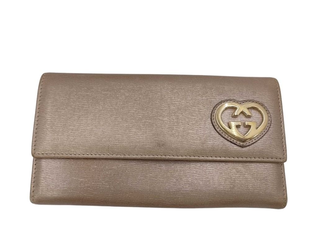 GUCCI グッチ 長財布 ラブリーハート 251861 ピングゴールド系 レザー レディース 二つ折り ゴールド金具 美品