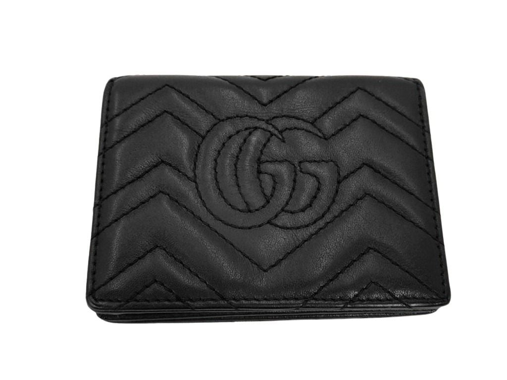 GUCCI グッチ 二つ折り財布 GGマーモント 466492 ブラック系 レザー ユニセックス ゴールド金具 美品