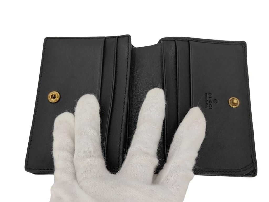 GUCCI グッチ 二つ折り財布 GGマーモント 466492 ブラック系 レザー ユニセックス ゴールド金具 美品