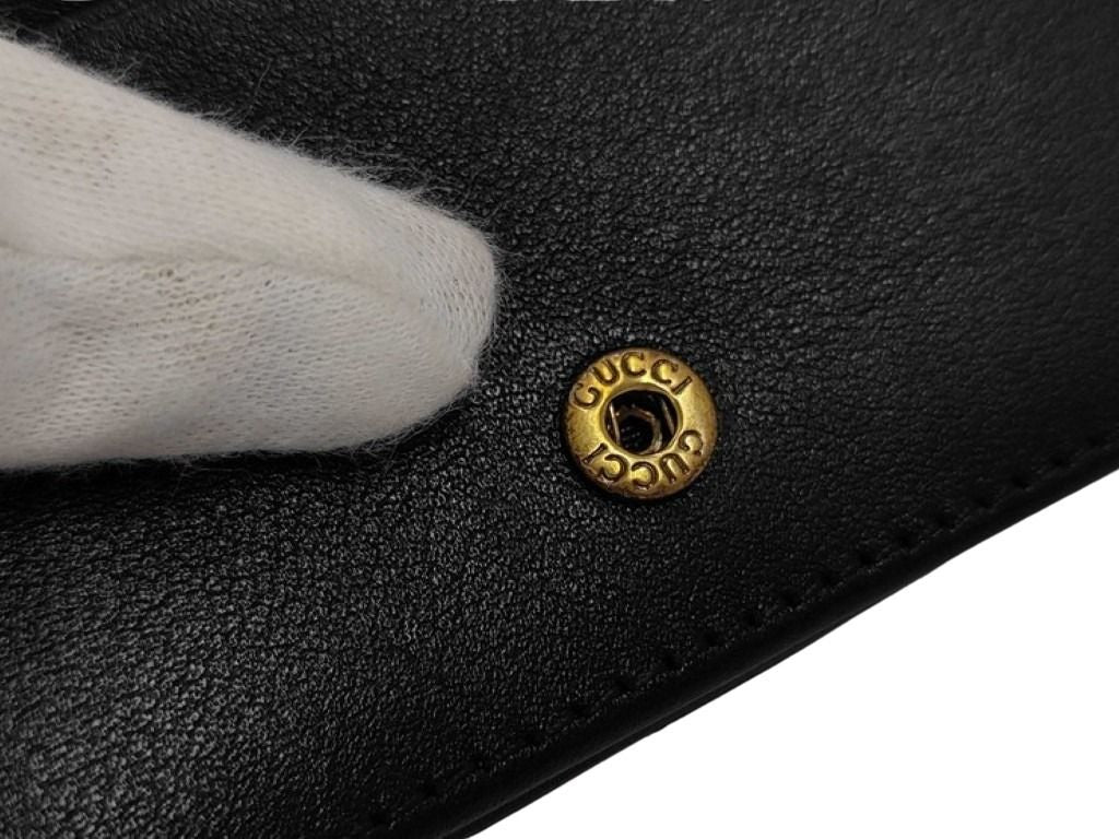 GUCCI グッチ 二つ折り財布 GGマーモント 466492 ブラック系 レザー ユニセックス ゴールド金具 美品