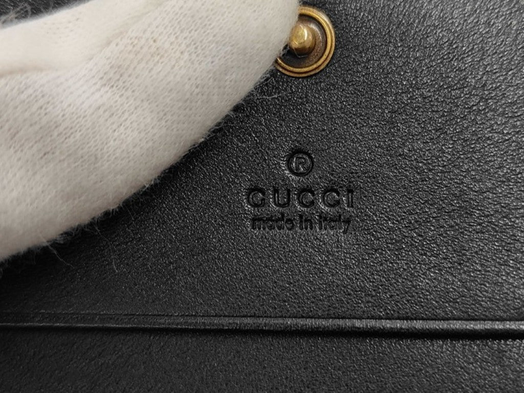 GUCCI グッチ 二つ折り財布 GGマーモント 466492 ブラック系 レザー ユニセックス ゴールド金具 美品