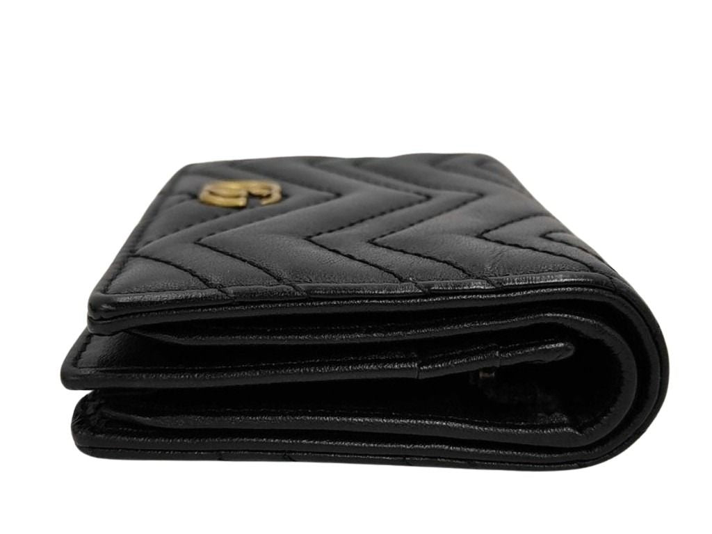 GUCCI グッチ 二つ折り財布 GGマーモント 466492 ブラック系 レザー ユニセックス ゴールド金具 美品