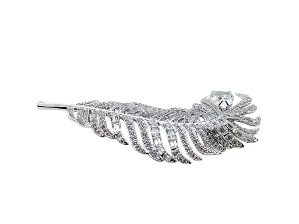 SWAROVSKI スワロフスキー ブローチ Vienna 5741558 シルバー系 メタル クリスタル キュービックジルコニア レディース フェザーモチーフ 新品未使用展示品
