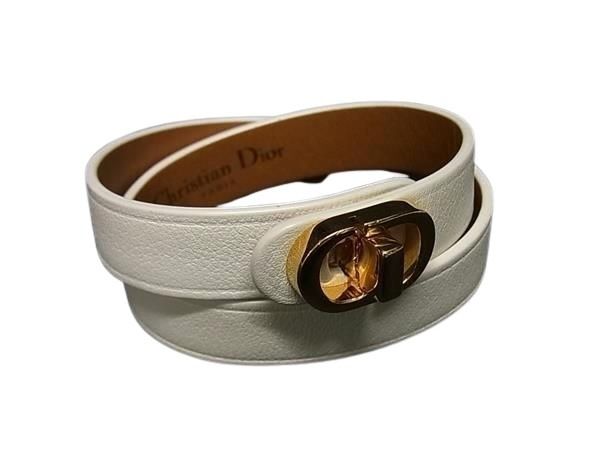 Christian Dior クリスチャンディオール ブレスレット 30 モンテーニュ ダブルブレスレット アイボリー系 レザー レディース ゴールド金具 二重 美品