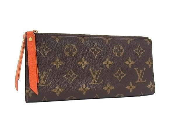 LOUIS VUITTON ルイヴィトン 長財布 モノグラム ポルトフォイユ アデル M61270 ブラウン系 ピモン(オレンジ系) PVC レザー ユニセックス 二つ折り財布 ゴールド金具 美品