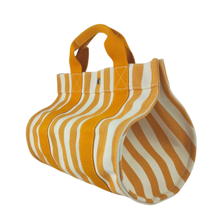 HERMES エルメス ハンドバッグ カンヌPM オレンジ系 ナチュラル キャンバス レディース ストライプ トートバッグ シルバー金具 美品
