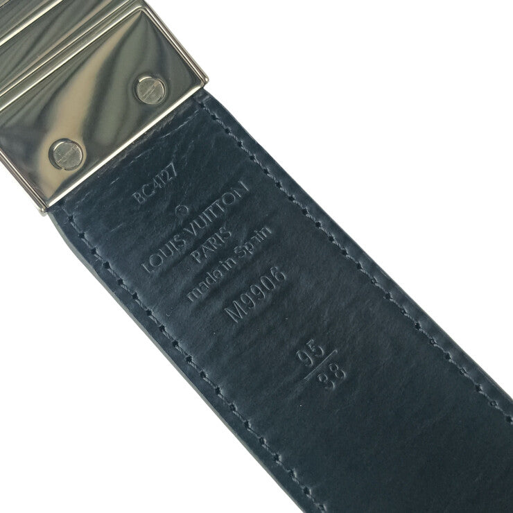 LOUIS VUITTON ルイヴィトン ベルト サンチュール スレンダー M9906 ブラック系 ダミエアンフィニ メンズ シルバー金具 美品