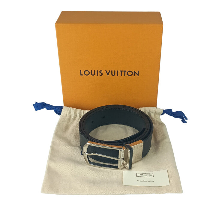 LOUIS VUITTON ルイヴィトン ベルト サンチュール スレンダー M9906 ブラック系 ダミエアンフィニ メンズ シルバー金具 美品