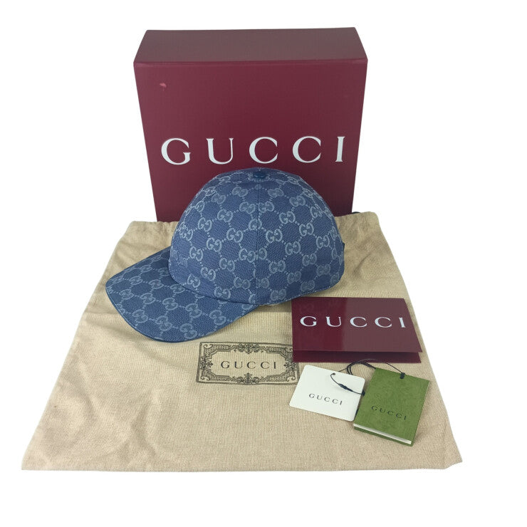GUCCI グッチ キャップ キャップ M/58 748475 4HG62 ブルー系 コットン ユニセックス 帽子 新品未使用展示品