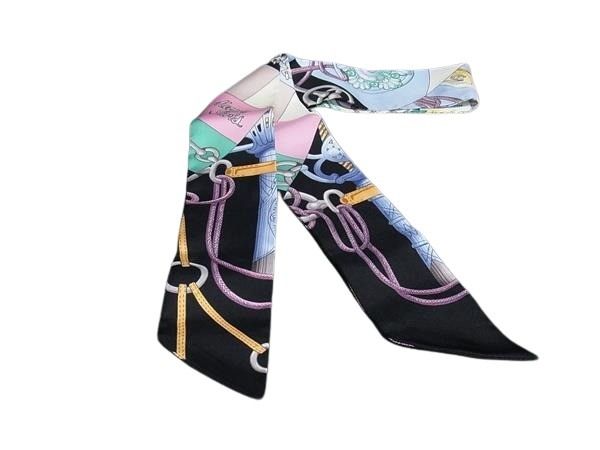 HERMES エルメス リボンスカーフ ツイリー マルチカラー シルク100% レディース Cliquetis 美品
