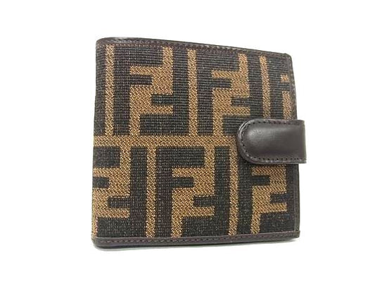FENDI フェンディ 財布 ズッカ 0715814/0012 ブラウン ブラック キャンバス レザー ユニセックス 二つ折り 財布 美品