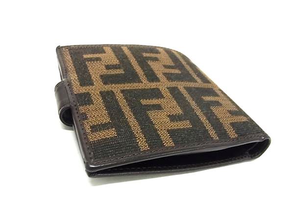 FENDI フェンディ 財布 ズッカ 0715814/0012 ブラウン ブラック キャンバス レザー ユニセックス 二つ折り 財布 美品