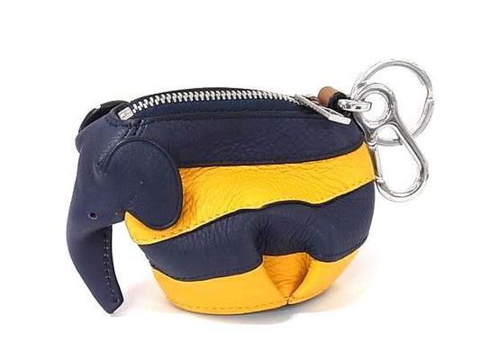 LOEWE ロエベ コインケース アニマルコレクション ネイビー イエロー レザー ユニセックス エレファント 象 ゾウ シルバー金具 美品