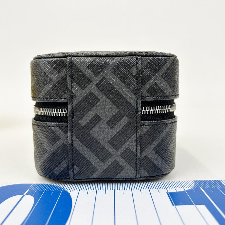 FENDI フェンディ ジュエリーボックス カフリンクス ホルダー 7AS074 A8V3 ブラック / グレー PVC レザー メンズ ズッカ柄 カフスケース シルバー金具 超美品