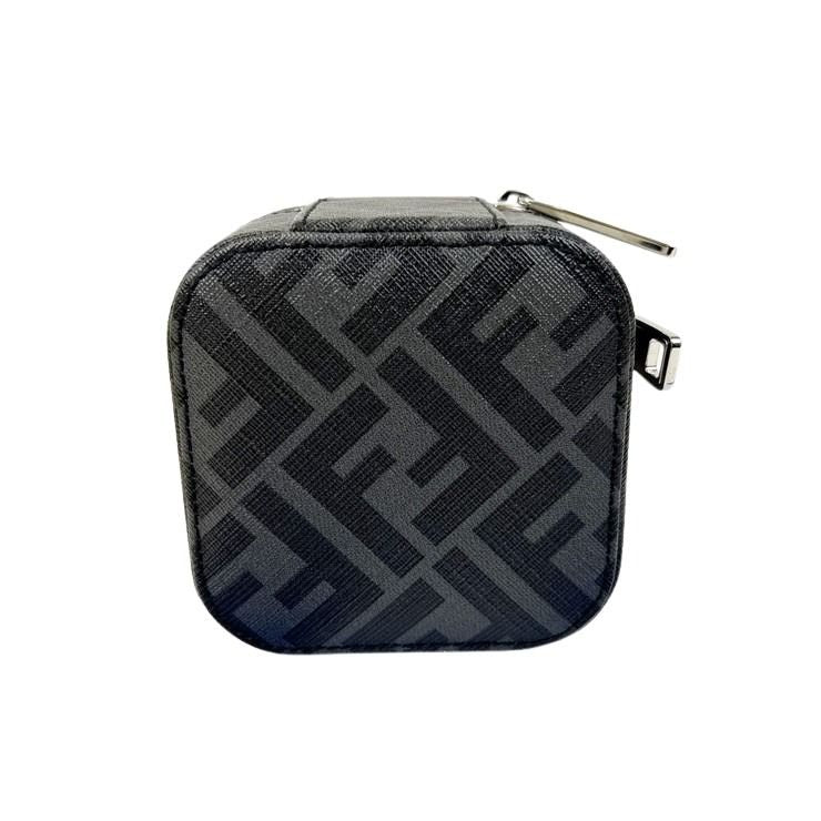 FENDI フェンディ ジュエリーボックス カフリンクス ホルダー 7AS074 A8V3 ブラック / グレー PVC レザー メンズ ズッカ柄 カフスケース シルバー金具 超美品