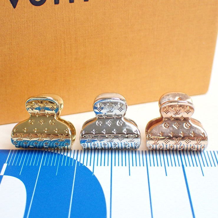 LOUIS VUITTON ルイヴィトン ヘアクリップ アクセソワール シュブ ナノグラム PM M68940 ゴールド×ローズゴールド×シルバー メタル レディース 3色セット 超美品