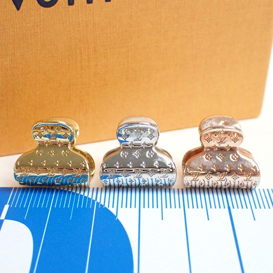 LOUIS VUITTON ルイヴィトン ヘアクリップ アクセソワール シュブ ナノグラム PM M68940 ゴールド×ローズゴールド×シルバー メタル レディース 3色セット 超美品