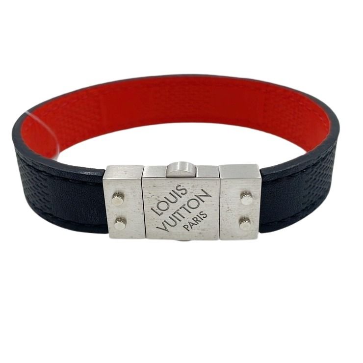 LOUIS VUITTON ルイヴィトン ブレスレット ブラスレ･チェックイット M6673E ブラック レッド レザー ユニセックス リバーシブル シルバー金具 美品