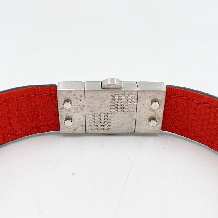 LOUIS VUITTON ルイヴィトン ブレスレット ブラスレ･チェックイット M6673E ブラック レッド レザー ユニセックス リバーシブル シルバー金具 美品